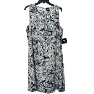 Anne Klein tropical palm print linen midi dress NWT